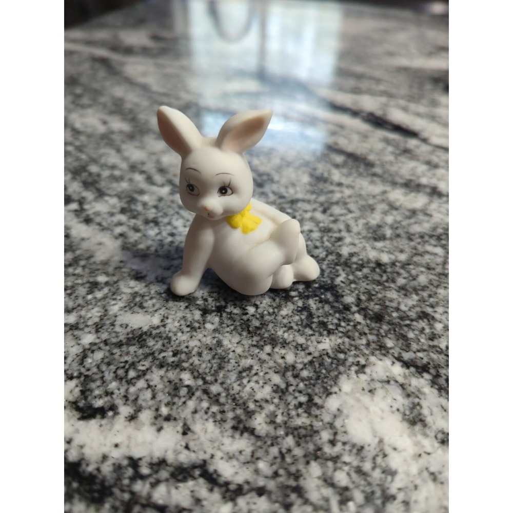 Vintage Russ Berrie Porcelain White Bunny Rabbit Figurine Replacement Yellow Bow